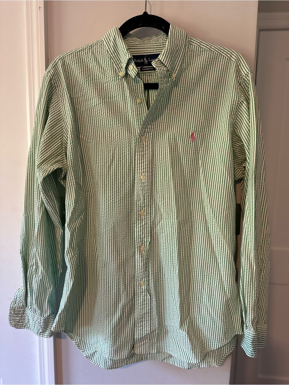 Ralph Lauren Light Green Seersucker Stripe Button-Down Shirt